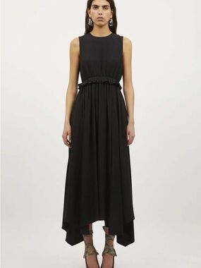 Ulla Johnson Sleeveless Black Midi Dress with Cinched Waist
